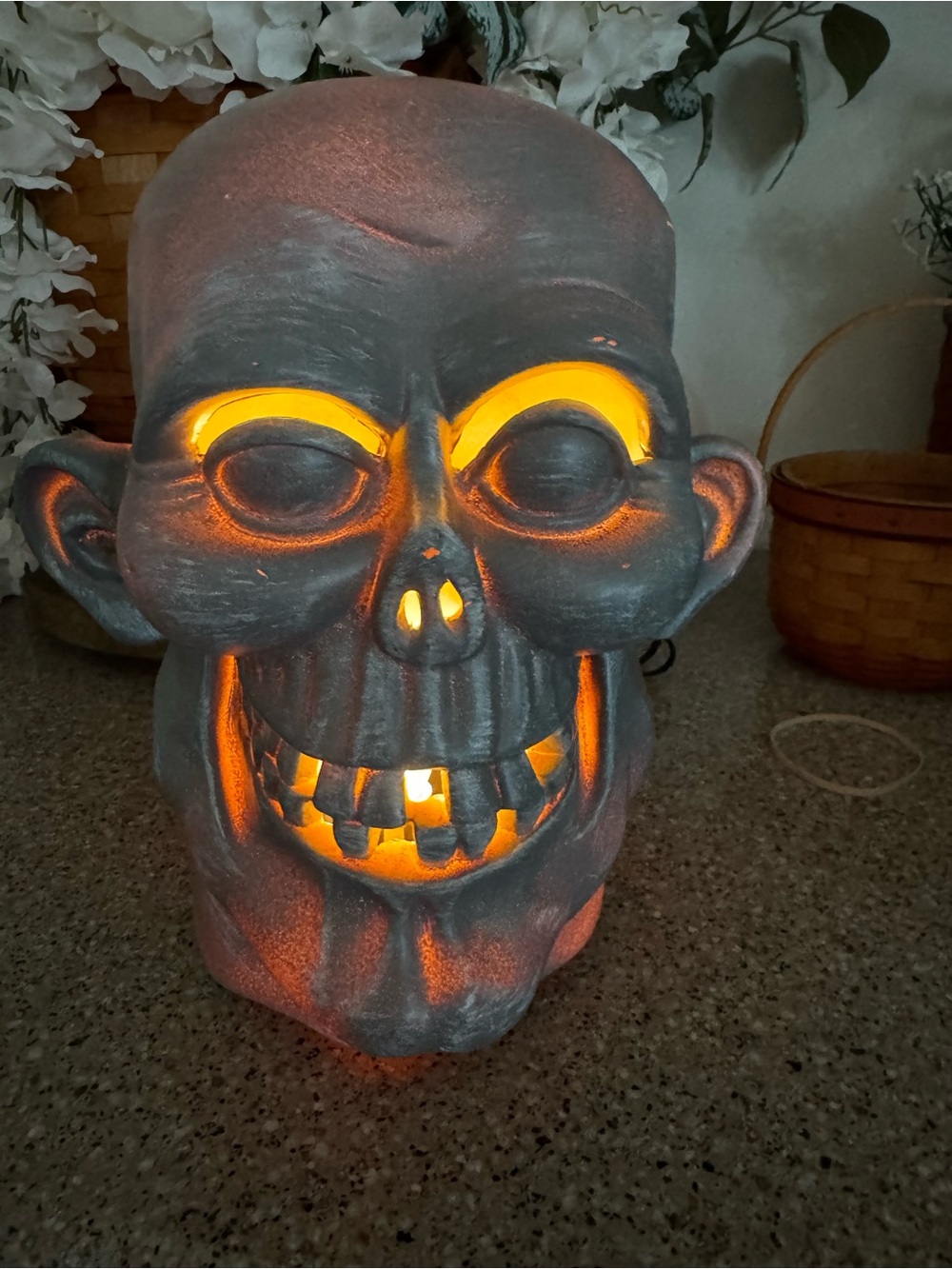 Rare Vintage Gemmy Light Up Blow Mold Skeleton Skull Head Decor Prop - Tested